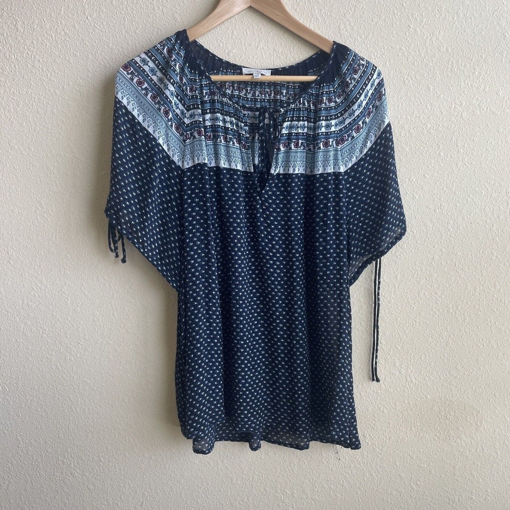 Lucky Brand Blouse Womens 1X Short Tie Sleeve Top